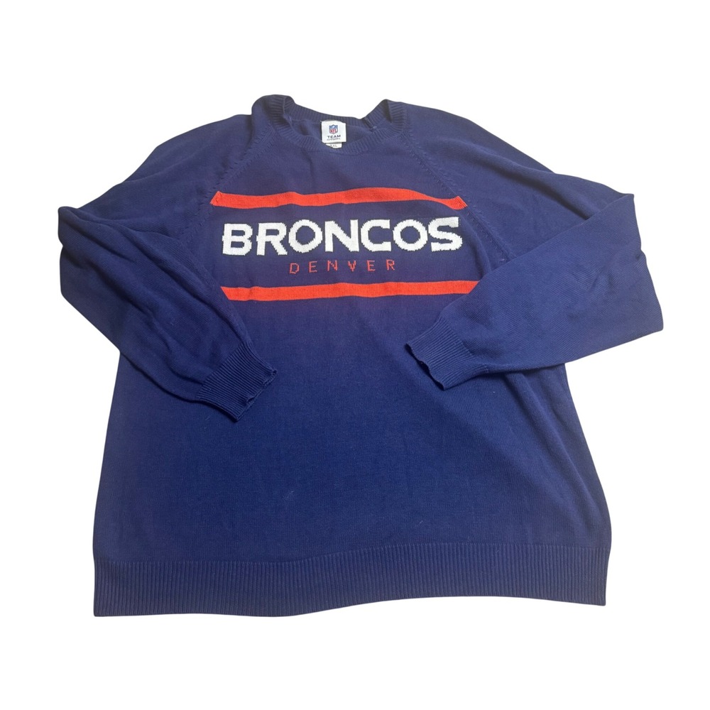 Denver Broncos NFL Mens XXL Blue Knit Crewneck‎ Long Sleeve Sweater Cotton Blend